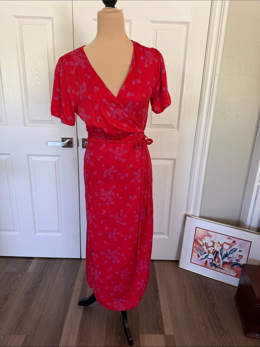 Red Floral Wrap maxi Dress Tomato girl dress